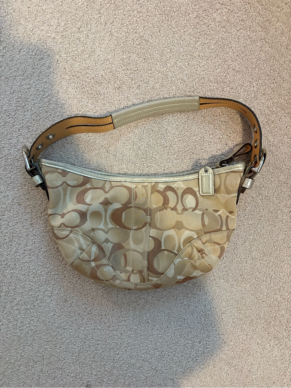 Coach Soho Signature Jacquard Hobo Shoulder Bag Gold Beige Y2K Purse